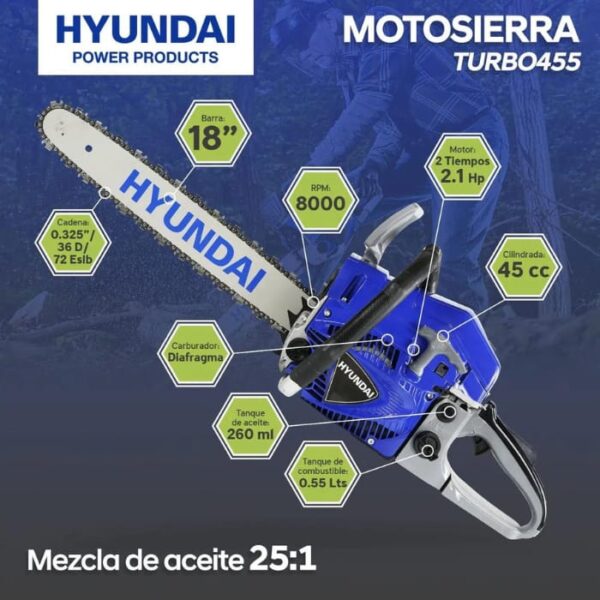 MOTOSIERRA HYUNDAI 45CC 18" TURBO - Imagen 2