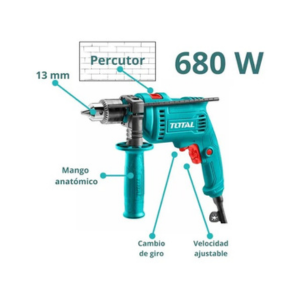 Taladro Eléctrico de Impacto 680W Mandril 13mm Total